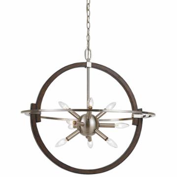 Wooten Heights 26 Inch Tall Steel And Wood Pendant In Brushed Steel Wood Finish