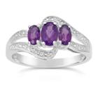 Womens Genuine Purple Amethyst Sterling Silver 3-stone Ring