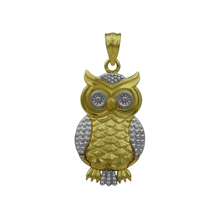 10k Two-tone Gold Owl Charm Pendant