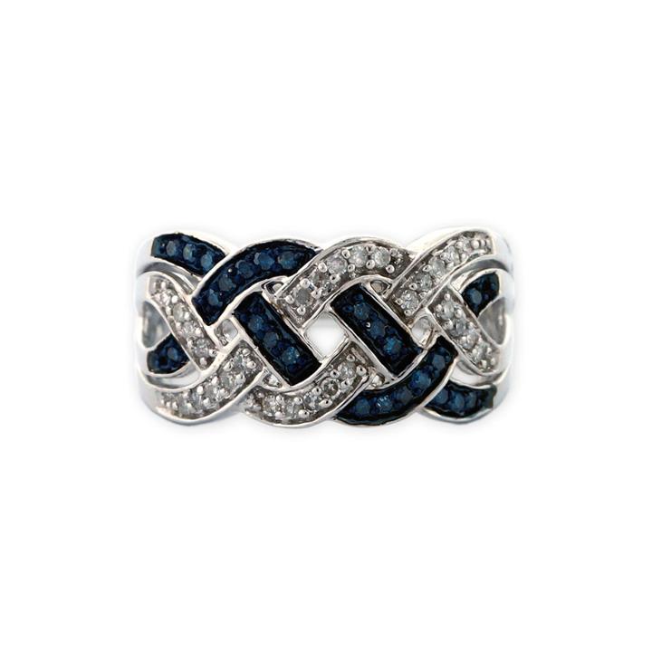 Sterling Silver Blue And White Diamond Braid Ring