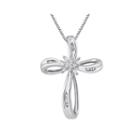 1/10 Ct. T.w. Diamond Sterling Silver Ribbon-style Cross Pendant Necklace