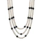 Womens Black Spinel Cultured Freshwater Pearls Sterling Silver Statement Necklace