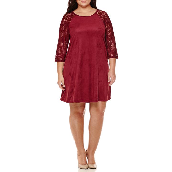 Rn Studio By Ronni Nicole Lace 3/4-sleeve Suede Sheath Dress - Plus