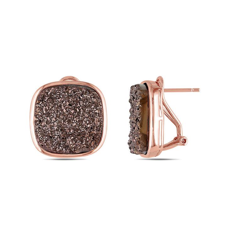 Cushion-cut Lab-created Brown Druzy Earrings