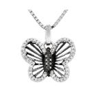 1/5 Ct. T.w. White And Color-enhanced Black Diamond Sterling Silver Butterfly Pendant Necklace