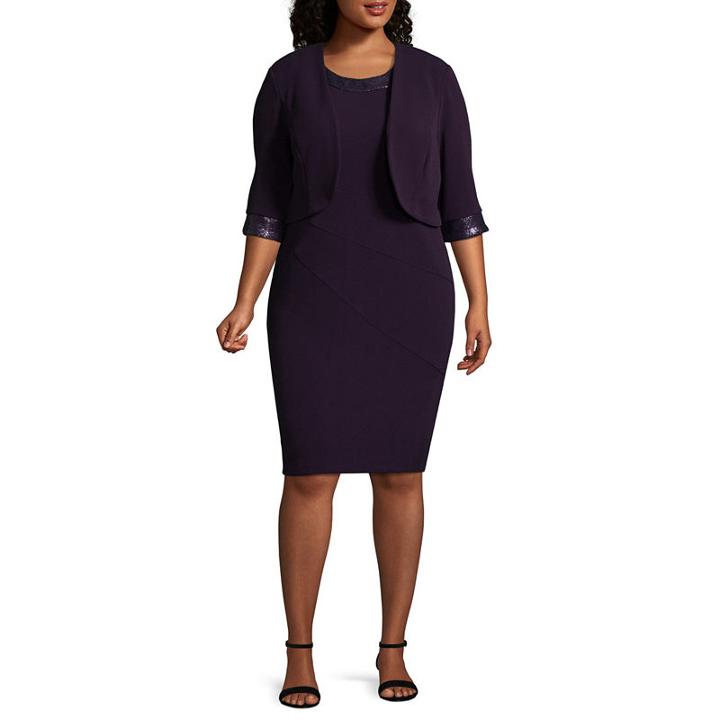 Maya Brooke Sleeveless Beaded Jacket Dress - Plus