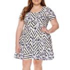 Robbie Bee Cap-sleeve Floral Chevron Fit-and-flare Dress