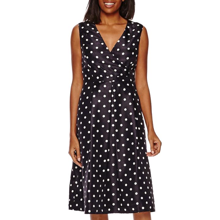 Black Label By Evan-picone Sleeveless Polka Dot Midi Dress