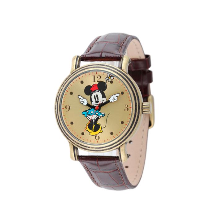 Disney Minnie Mouse Womens Brown Strap Watch-w001876