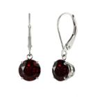 Genuine Garnet 10k White Gold Leverback Dangle Earrings