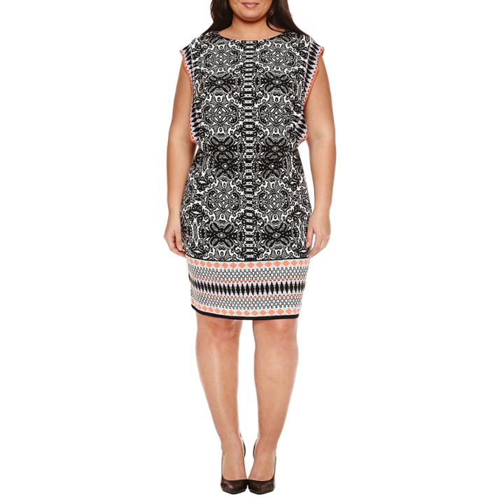 London Times Short Sleeve Partially Lined Blouson Dress-plus