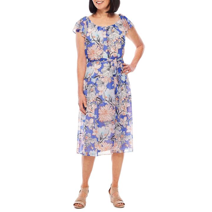 Perceptions Short Sleeve Floral Fit & Flare Dress
