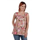 24seven Comfort Apparel Britt Brown And Pink Floral Wrap Tunic Top