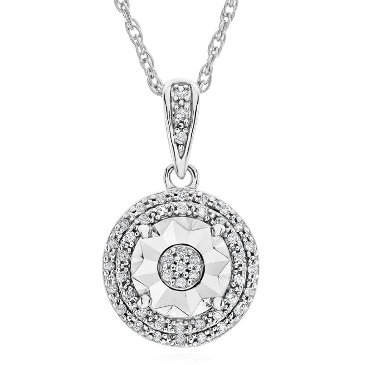 Limited Time Special! 1/10 Ct. T.w. Double Halo Diamond Pendant Necklace In Sterling Silver