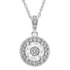 Limited Time Special! 1/10 Ct. T.w. Double Halo Diamond Pendant Necklace In Sterling Silver