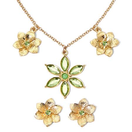 Liz Claiborne Green Flower Necklace And Earring Set
