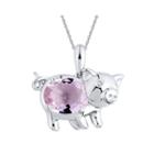 Lab-created Pink And White Sapphire Sterling Silver Pig Pendant Necklace