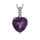 Genuine Heart-shaped Amethyst & Lab-created Sapphire Sterling Silver Pendant
