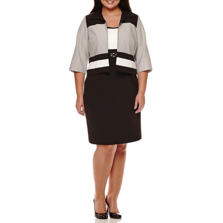 Studio 1 3/4-sleeve Striped Jacket Dress - Plus