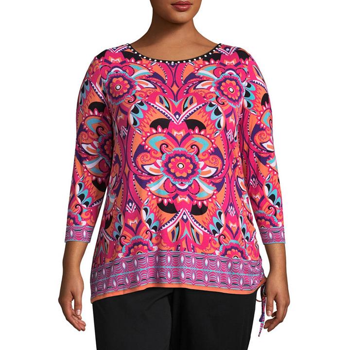 Lark Lane Tropical Twist Embellished Lotus Top- Plus