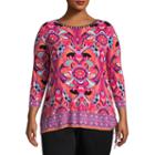 Lark Lane Tropical Twist Embellished Lotus Top- Plus