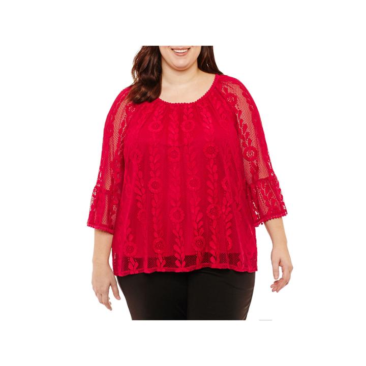 Liz Claiborne Lace Bell Sleeve Peasant Blouse- Plus