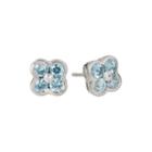 Limited Quantities Genuine Blue Zircon Flower Stud Earrings