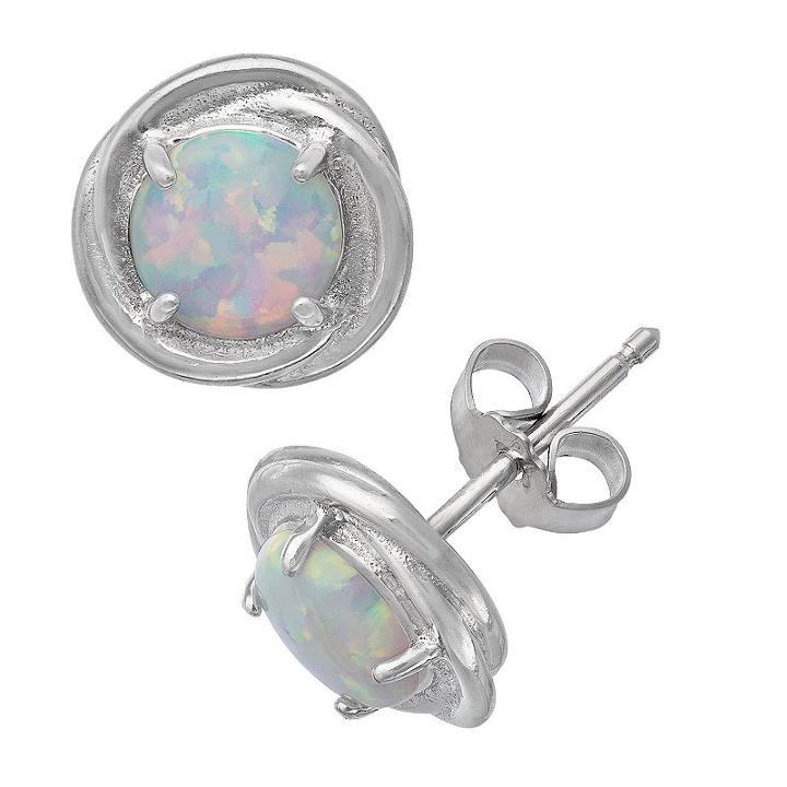 White Opal Sterling Silver 9.5mm Stud Earrings