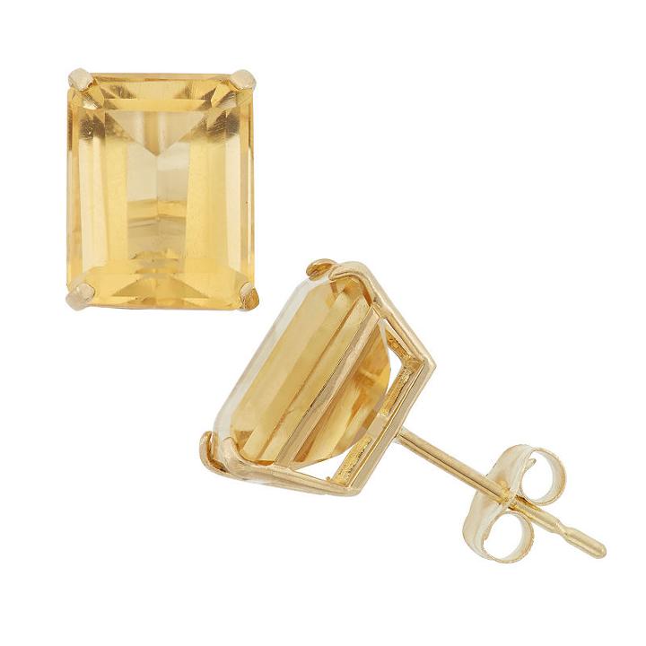 Genuine Yellow Citrine 10k Gold 9mm Stud Earrings