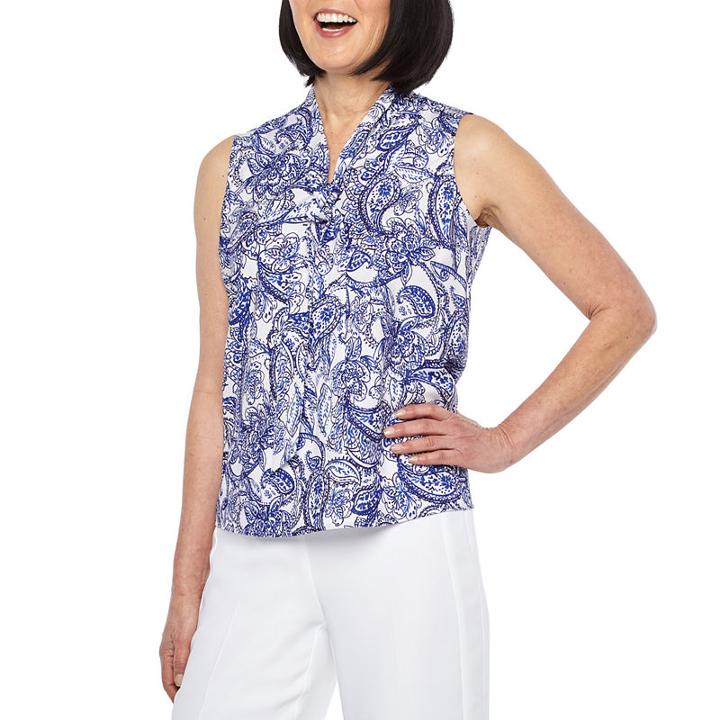 Black Label By Evan-picone Sleeveless V Neck Woven Blouse