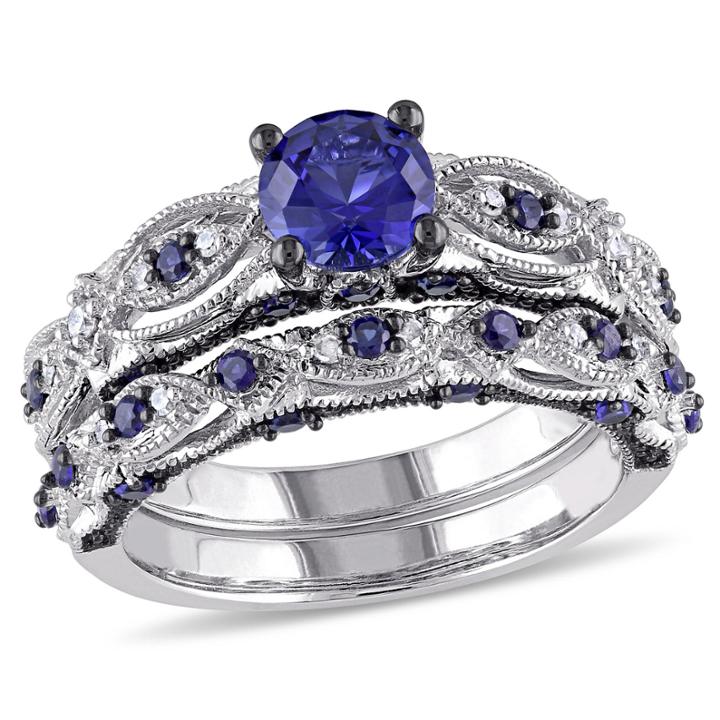Womens 1/10 Ct. T.w. Lab Created Blue Sapphire 10k Gold Bridal Set