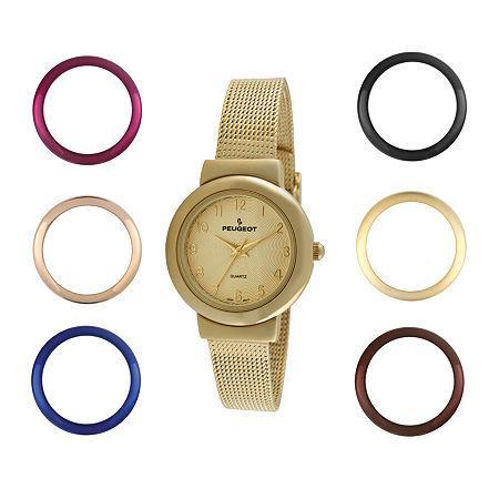 Peugeot Womens Interchangeable 7-bezel Gold-tone Mesh Watch Set