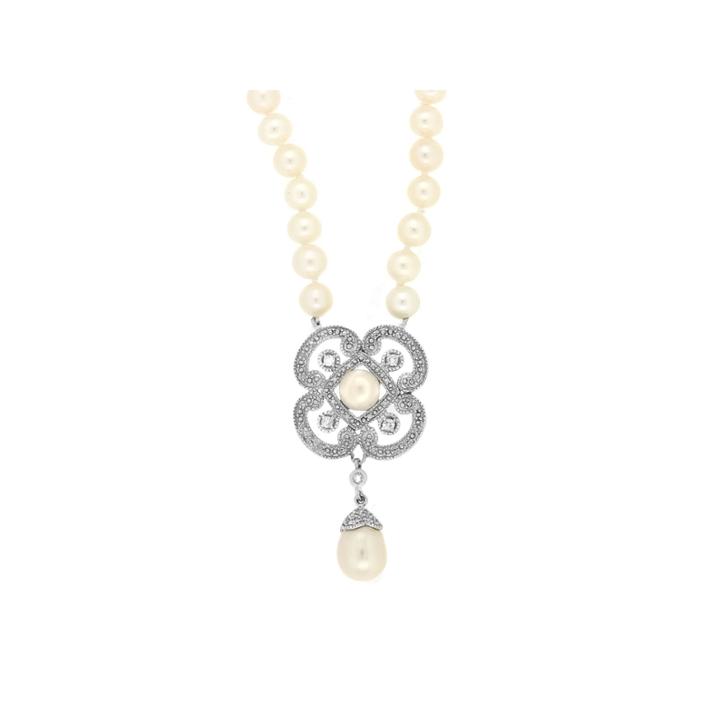 Womens 1/10 Ct. T.w. White Pearl Sterling Silver Strand Necklace
