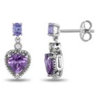 Genuine Amethyst, Tanzanite And Diamond-accent Heart Earrings