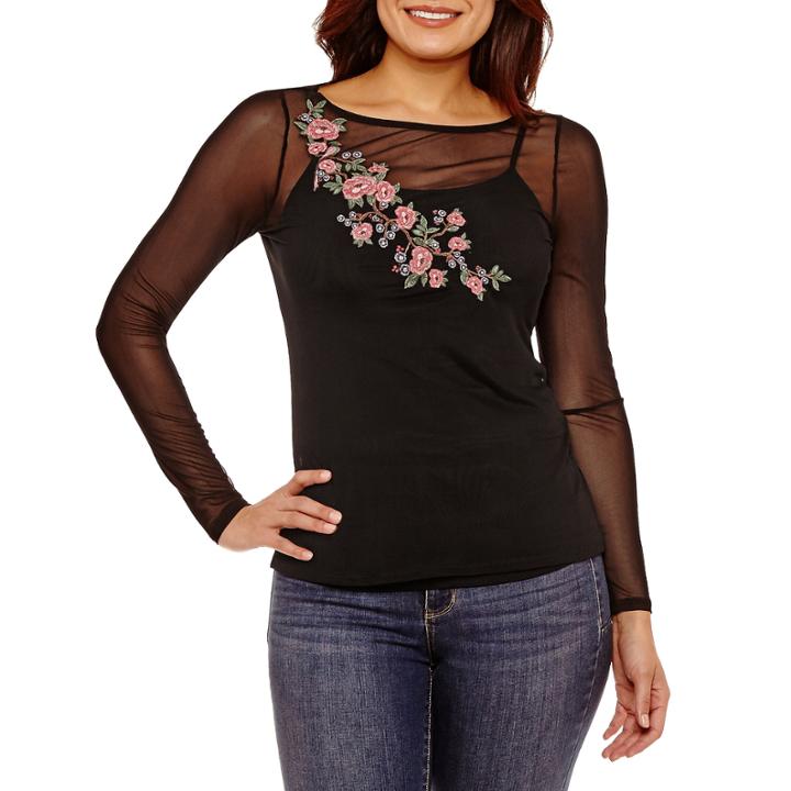 Bold Elements Embroidered Mesh Top