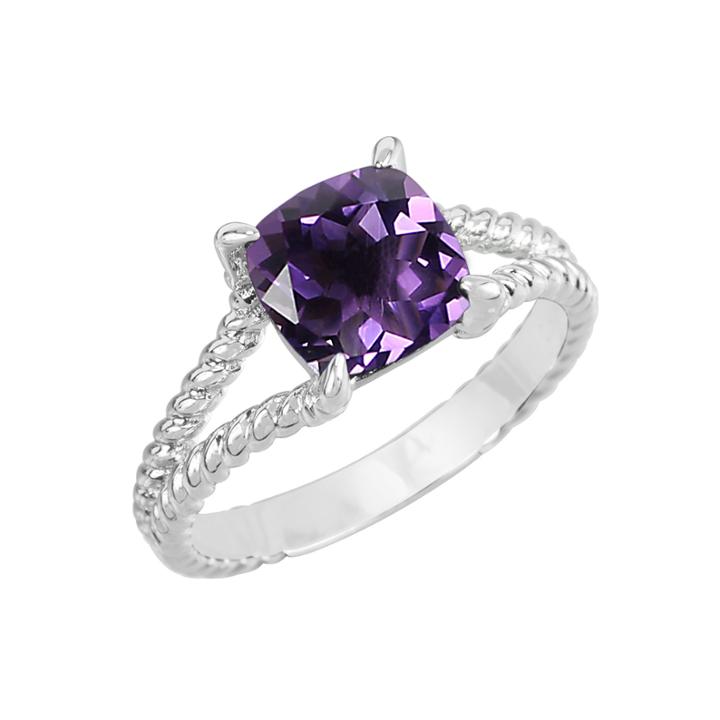 Genuine Amethyst Sterling Silver Cushion Ring