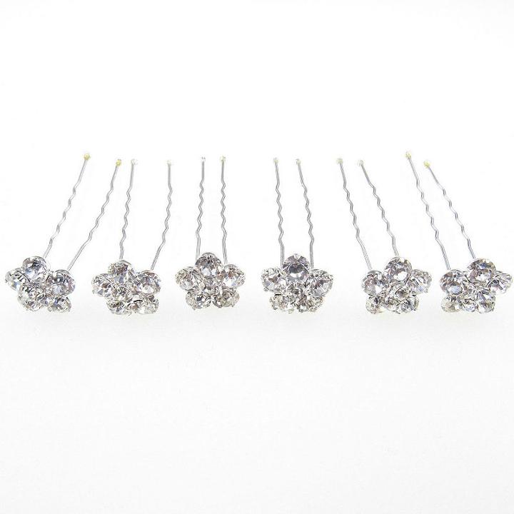Vieste Silver-tone Crystal Flower Set Of 6 Hair Pins