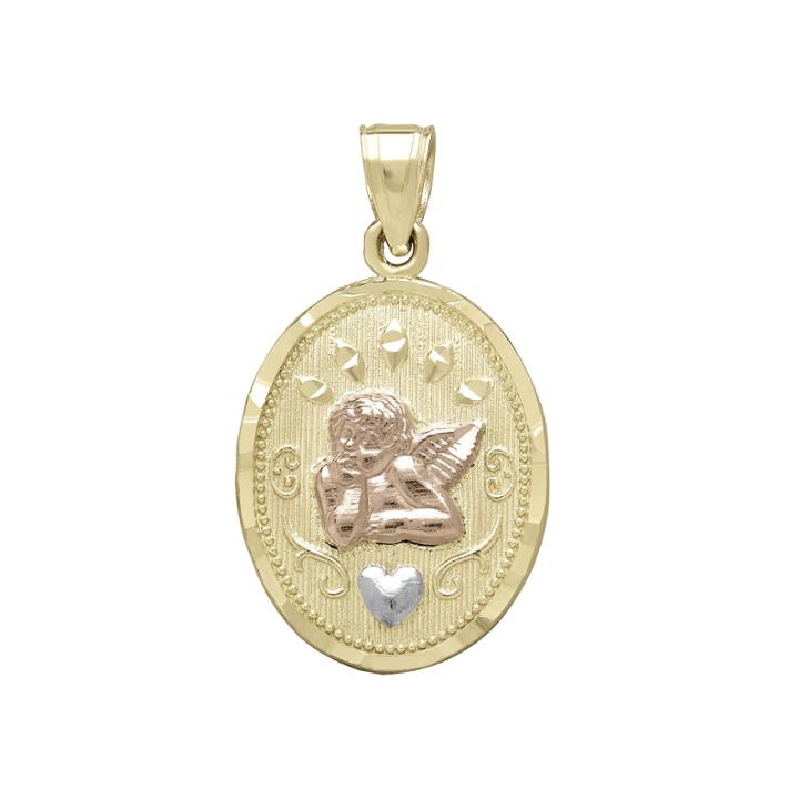 Tesoro&trade; 14k Tri-color Gold Angel Pendant
