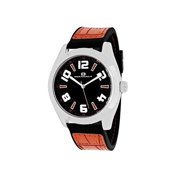 Oceanaut Vault Mens Black Dial Orange Strap Watch