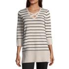 Isela 3/4 Sleeve V Neck Stripe Pullover Sweater