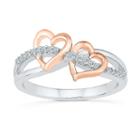 Womens 1/8 Ct. T.w. Genuine Diamond White 10k Gold Over Silver Heart Cocktail Ring