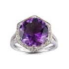Womens Amethyst Purple Sterling Silver Halo Ring