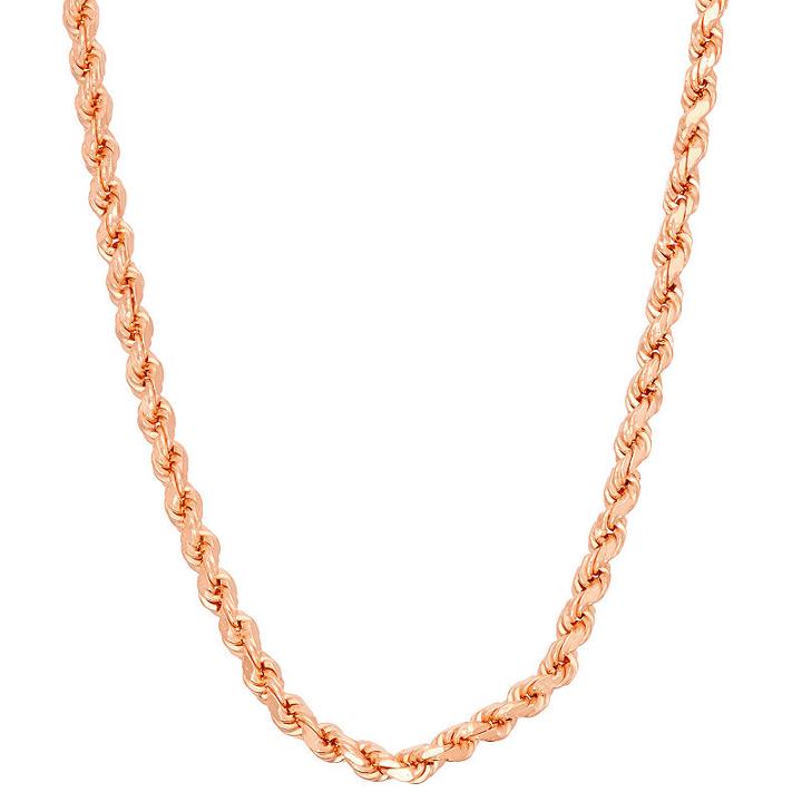 14k Rose Gold Over Silver Solid Rope 16 Inch Chain Necklace