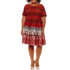 Danny & Nicole Elbow Sleeve Circles Fit & Flare Dress - Plus