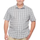 Claiborne Short Sleeve Plaid Button-front Shirt-big And Tall
