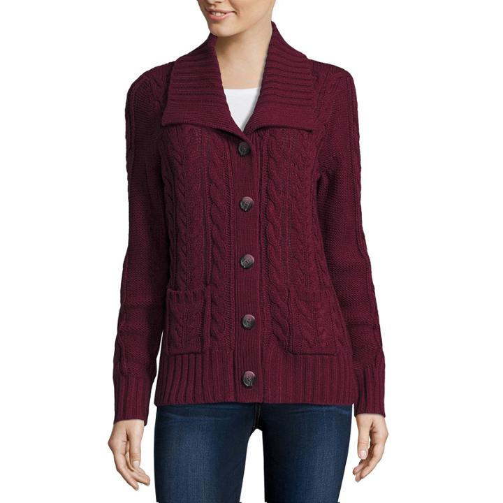 St. John's Bay Long-sleeve Cable-knit Cardigan