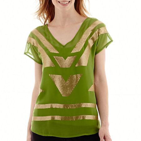 Worthington Short-sleeve Sequin Blouse