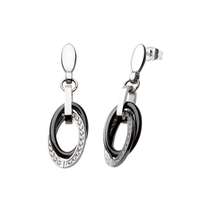 Cubic Zirconia Stainless Steel Ceramic Oval Drop Earrings