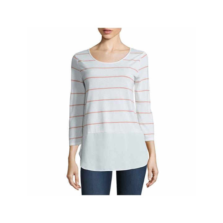 A.n.a 3/4 Sleeve Scoop Neck Stripe T-shirt-womens Talls