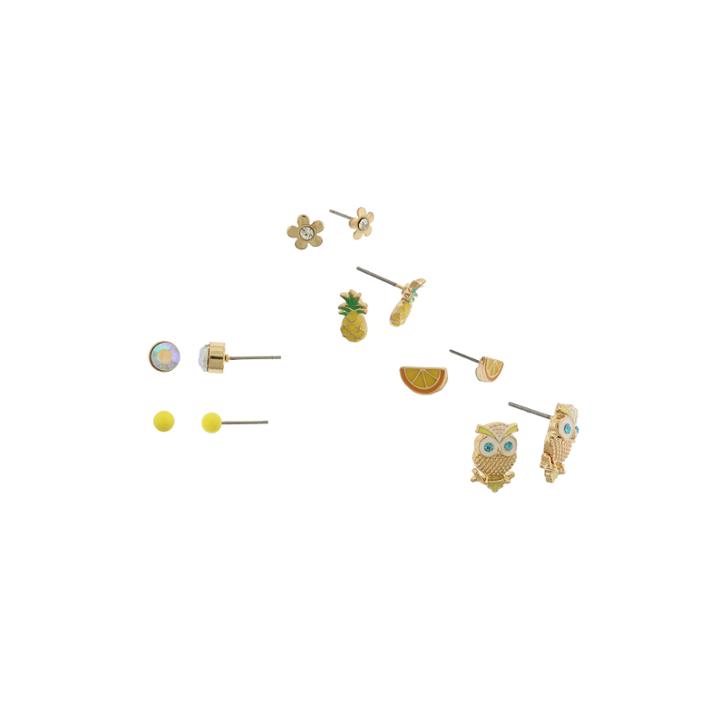 Capelli Of New York Gold-tone Tropical Mix 6-pr. Stud Earring Set